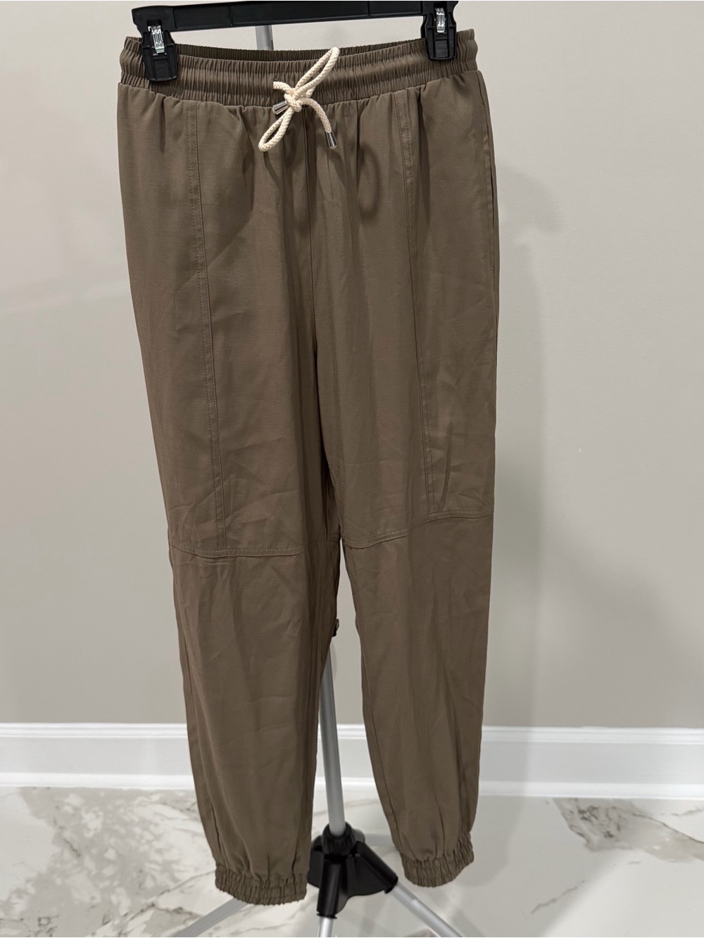 Zara Olive Green Drawstring Jogger Pants with Cream Cord